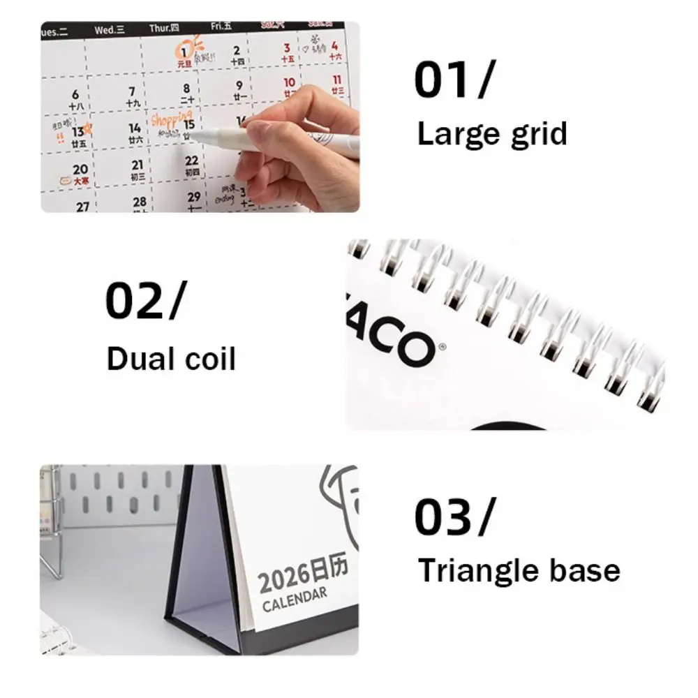 

Memo Notes 2026 Desk Calendar Coil Binding Cartoon Tabletop Schedule One Month to View Learning Plan Calendar Study Planning