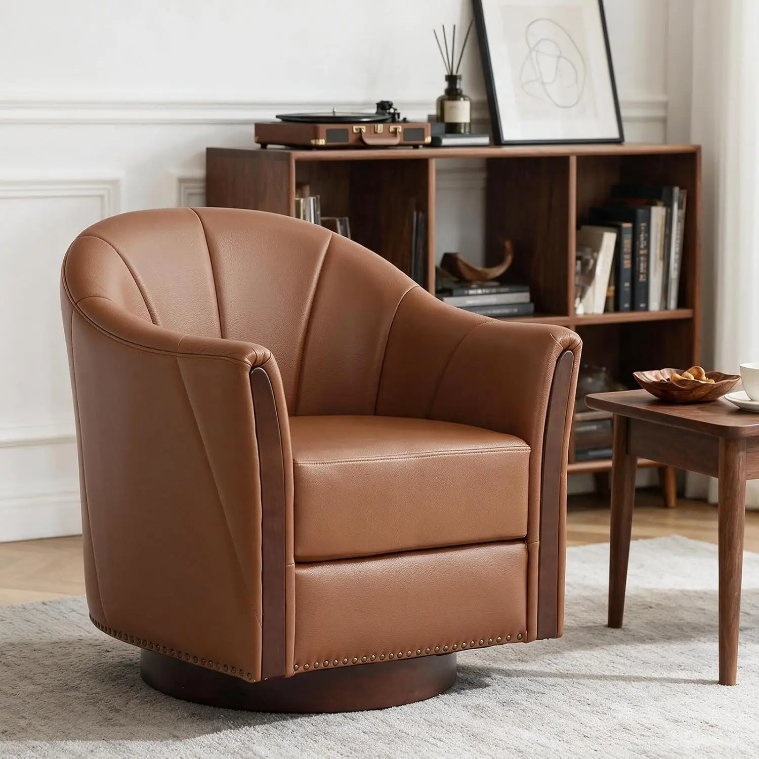 360° Swivel Barrel Chair, Faux Leather Upholstery, Living Room & Office, Single Seat, Customized