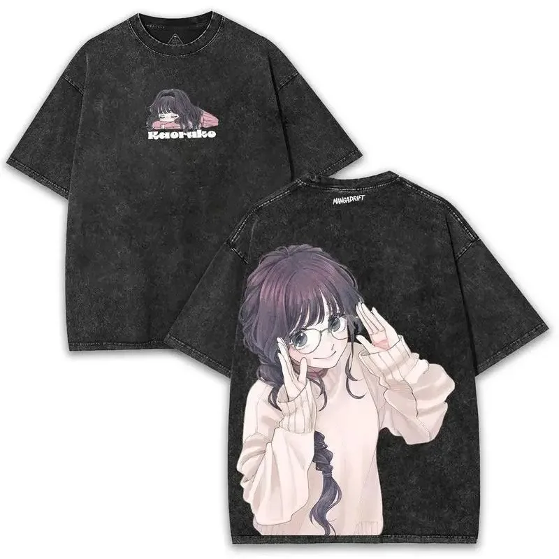 Kaoruko Waguri Shirt Vintage Washed Unisex Oversized Anime Streetwear Soft Cotton Short Sleeve Tee Gift Clothing Tops Hot Sale