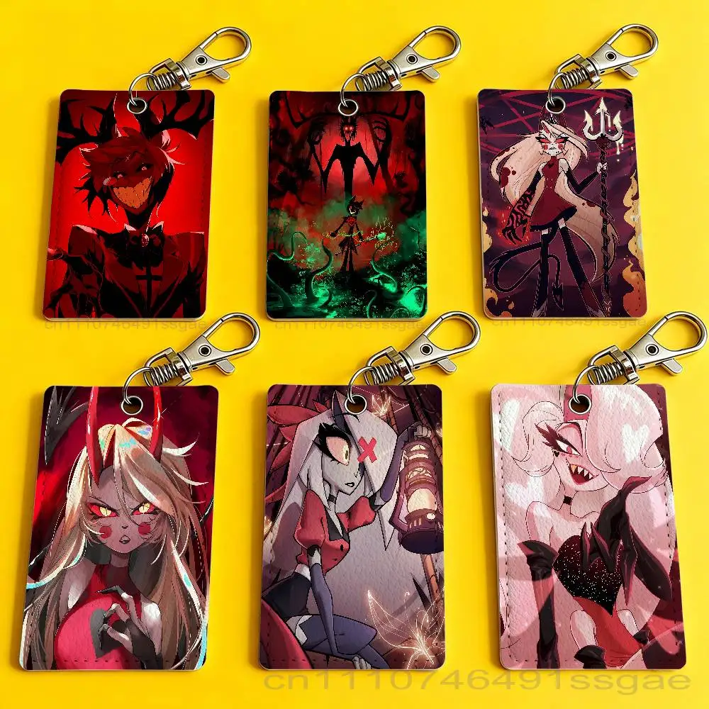 H-Hazbin Comedy H-Hotel Animation Rectangle Card Case Keychain Access Card Bag Key Tag Ring Leather Card Holder Key Ring Access