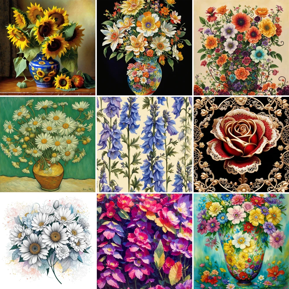 Flowers Rose Chrysanthemum Printed Fabric Cross-Stitch Kit DIY Embroidery Craft Hobby Knitting Sewing Mulina Package Wholesale