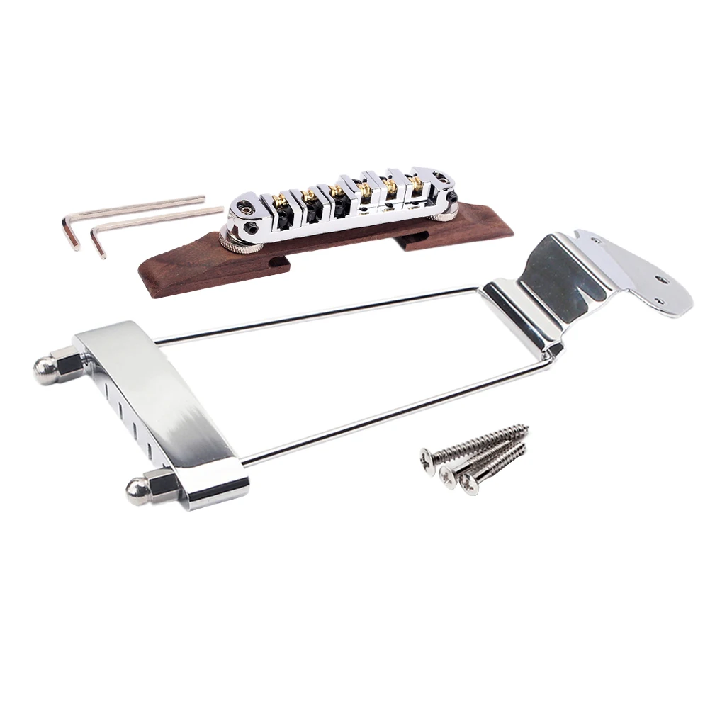 

6 String Silver Piano Bridge Guitar Semi Hollow Jazz Tailpiece Mosaic Bamboo