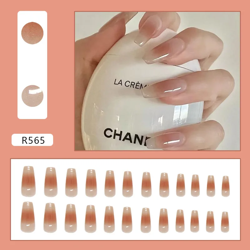 24PCS Nude Ombré Press-On Nails – Long Square Shape With Blush Gradient Effortless Elegance False Nail For Women Girl