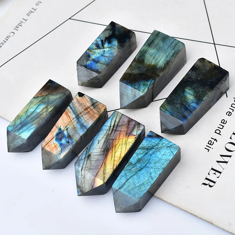 1pc Naturstein Kristall Punkt Labradorit Heilung Quarz Zauberstab Turm Mondstein Ornament für Wohnkultur Energie Stein Pyramide