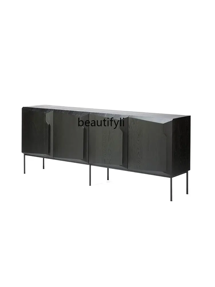 

Italian light luxury dining side cabinet, locker, Nordic living room entrance TV cabinet, black oak customization