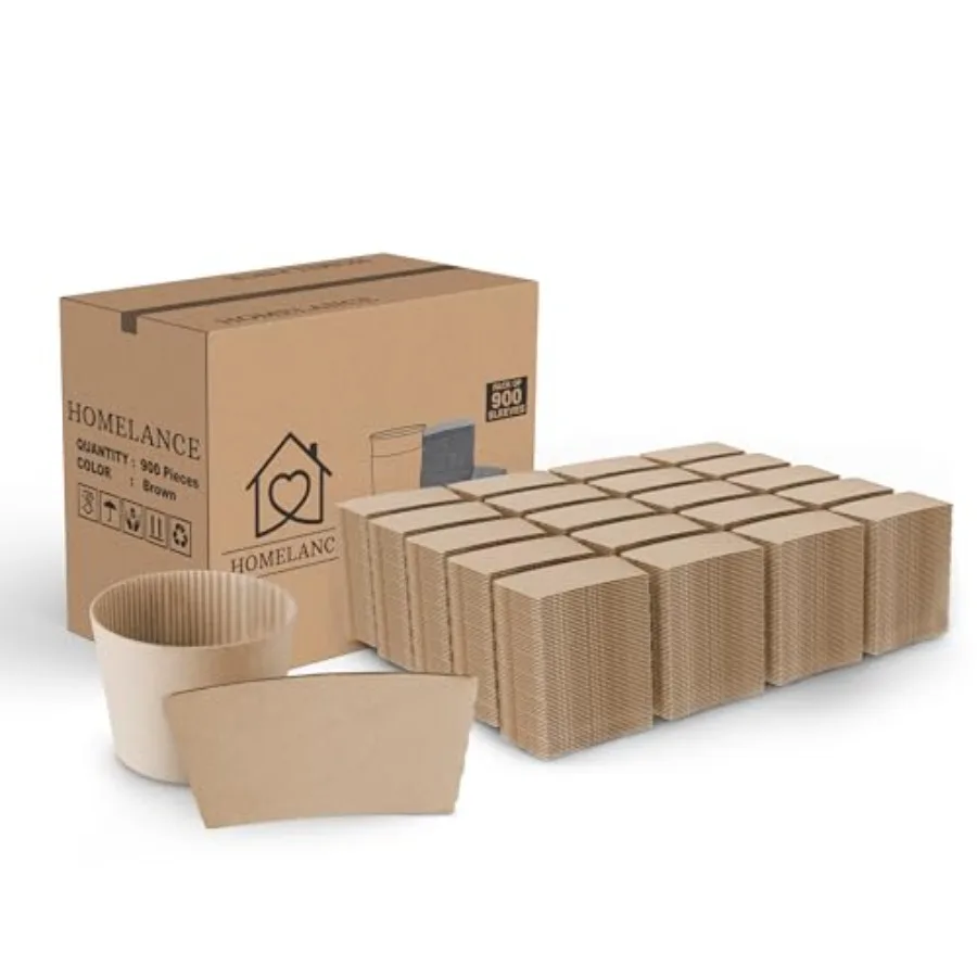 

Coffee Sleeves 900 Pcs Corrugated Brown Kraft Paper Cups Sleeves Fit 12oz 16oz 20oz 22oz and 24oz Cups Recyclable and Disposabl