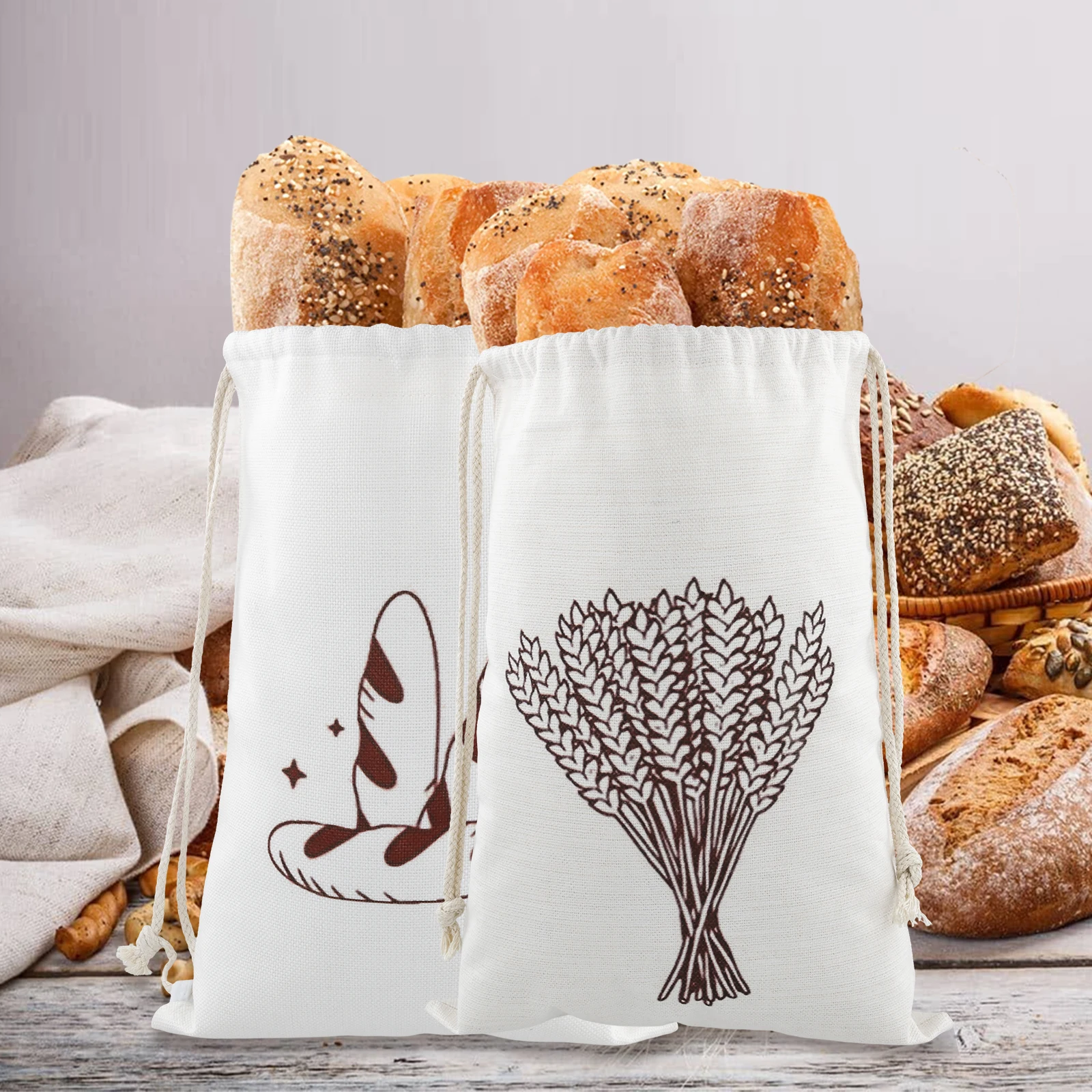 2/4Pcs Linen Bread Bags Large Capacity Reusable Drawstring Bread Container for Homemade Artisan Bread Baguette Storage