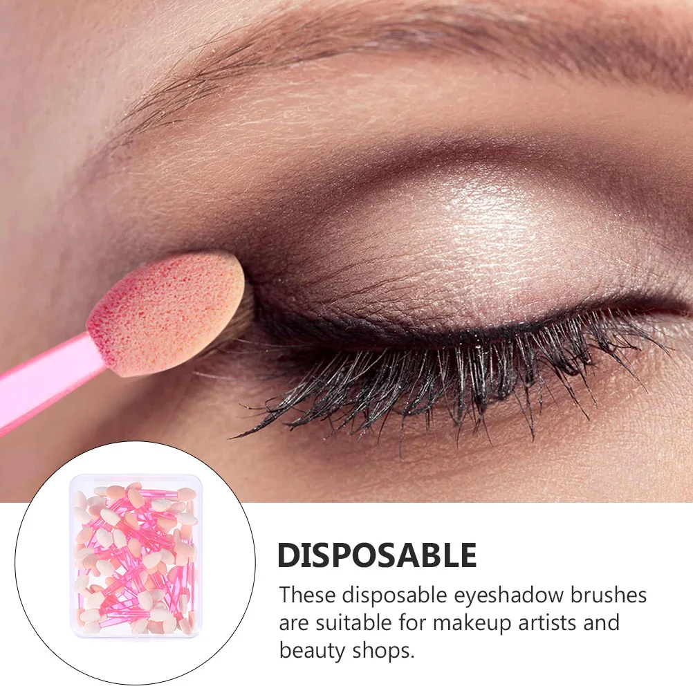 50Pcs Dual-Ended Eyeshadow Brushes Plastic Sticks Soft Latex Tips Eye Makeup Tools for Professional Beauty Makeup Artist