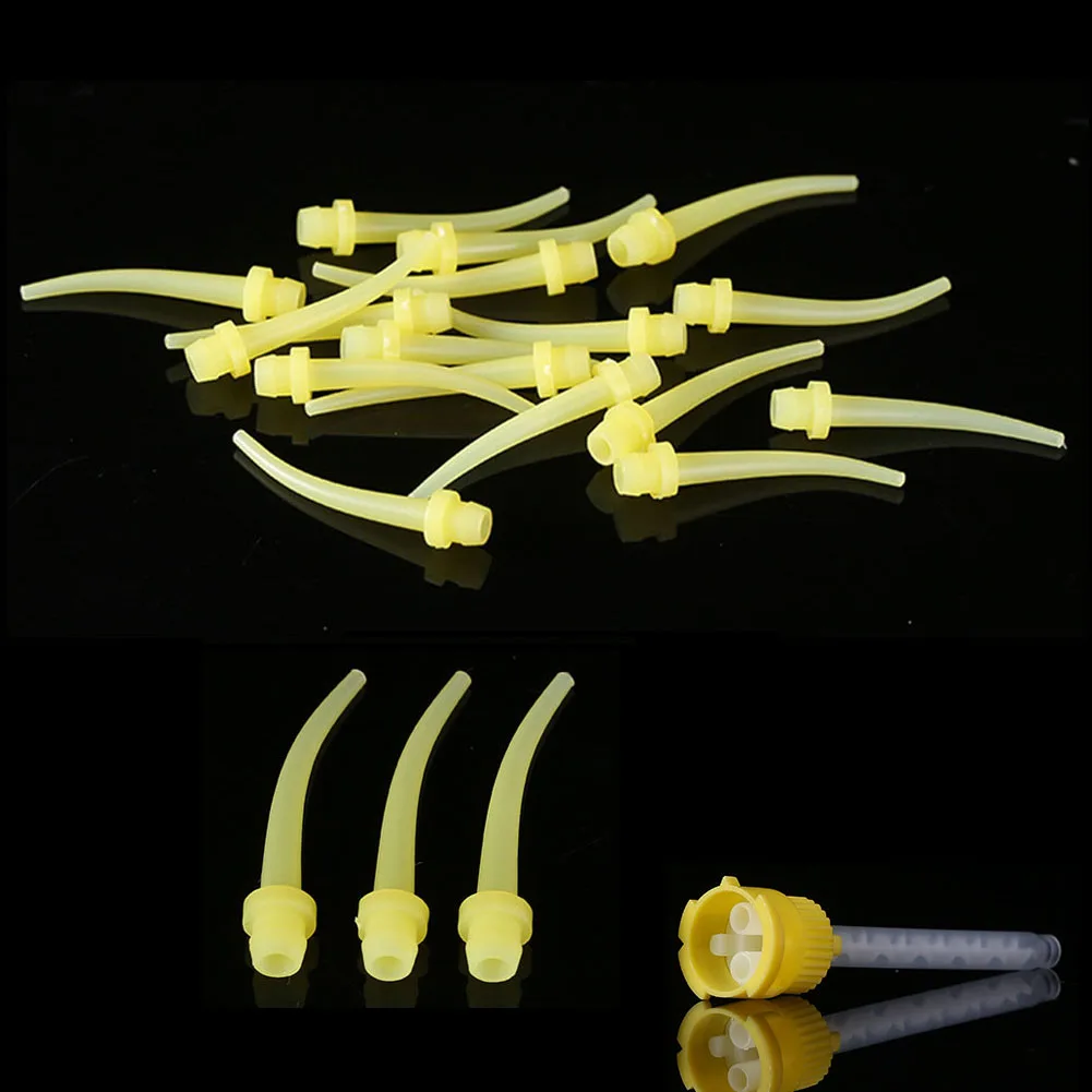 100Pcs/pack Disposable Dental Mixing Tips 1:1 Impression Material Dispenser Nozzle Short Yellow Intraoral Syringe Conveying Tube