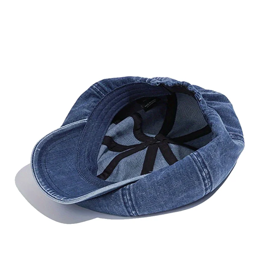 Big Head Circumference Octagonal Hat High Elasticity Elastic Retro Label Design Baret Washed Denim Trendy Versatile Artist Hat