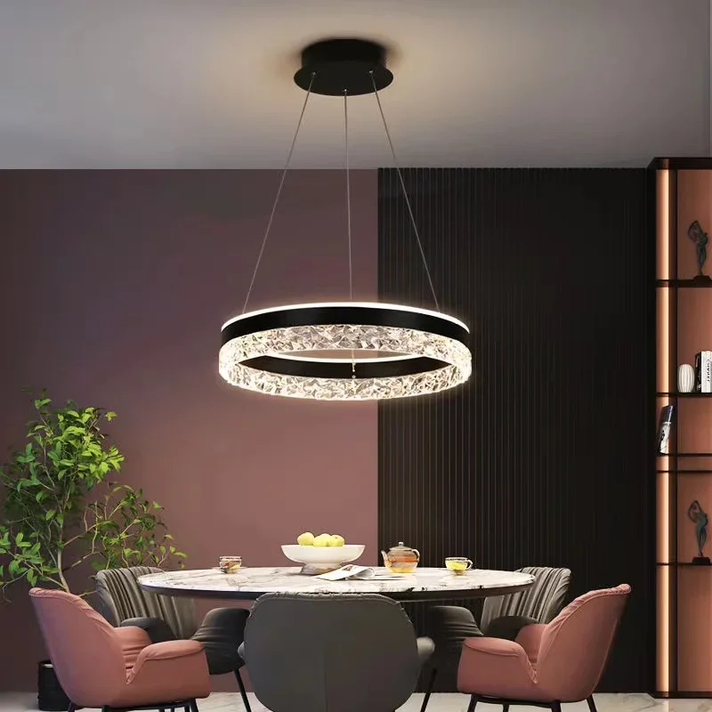 Modern Crystal Ring Pendant Lights for Living Dining Room Bedroom Decor Hotel Hall Circle Chandeliers Indoor Lustre Luminaires