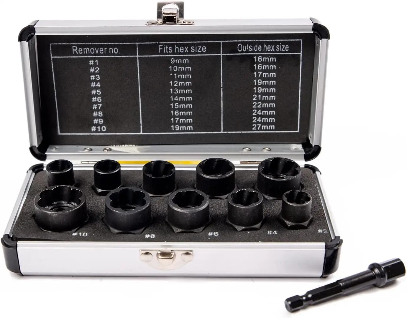 

10-Piece Bolt Extractor Set for Damaged Nuts and Broken Screws with Storage Case 9-19mm