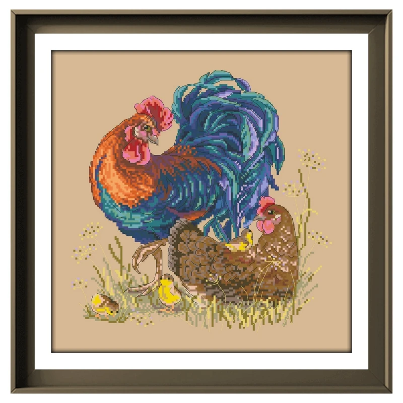 Rooster and hen cross stitch kit cotton thread 18ct 14ct 11ct linen flaxen canvas stitching embroidery DIY