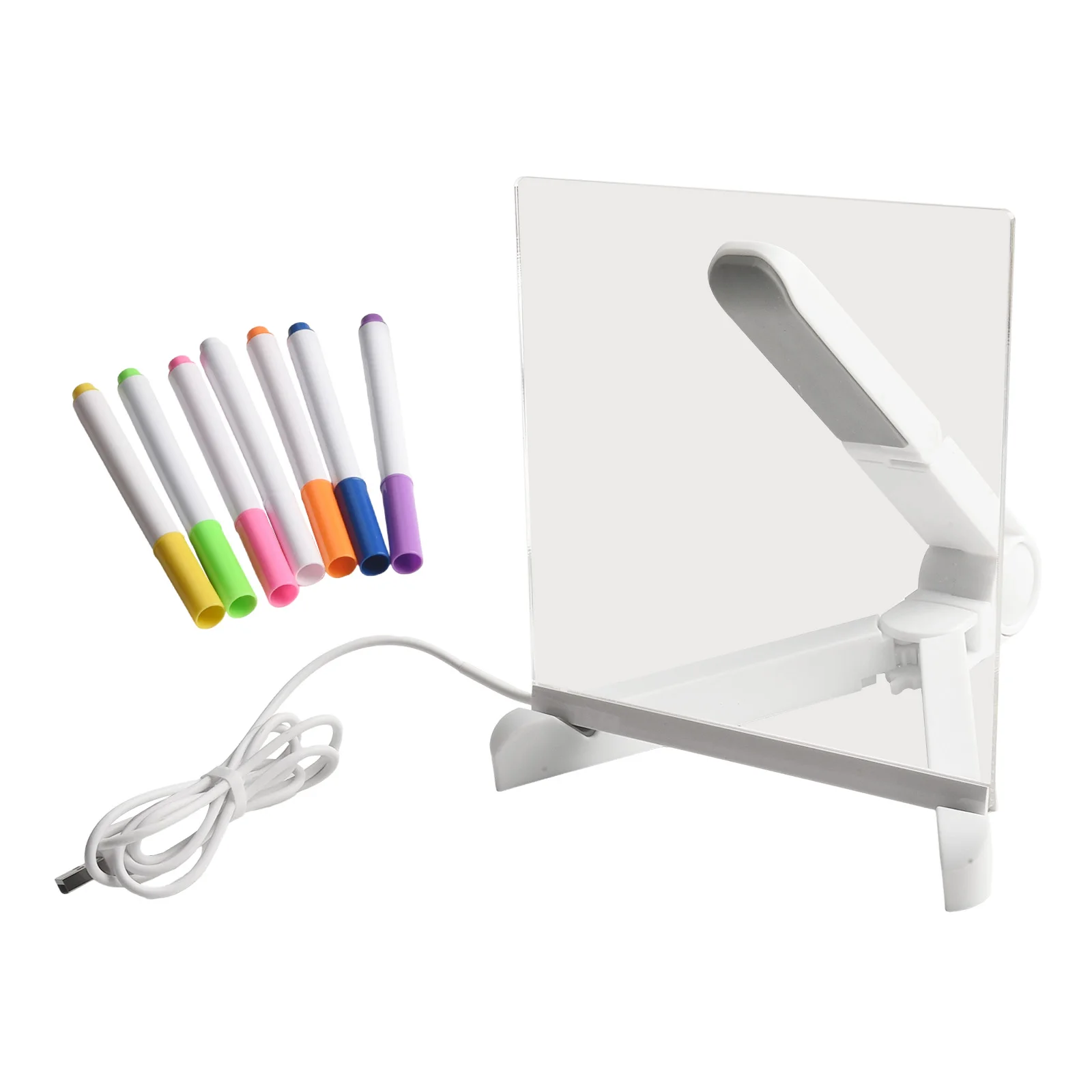 Children's Drawing Boards Kit With Adjustable Stand 7 Color Pens Colorful LED Acrylic Message Board Household Spare Parts