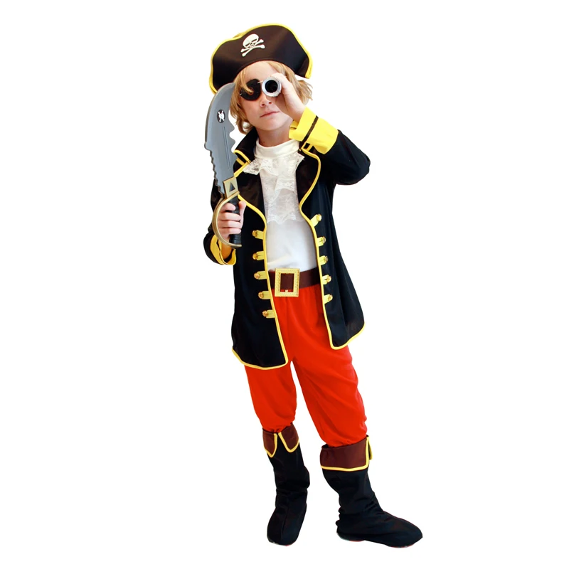 Boy's Caribbean children's pirate costume, Captain Jack Pirate, Skull pirate hat, Cyclops eye mask， Without weapons