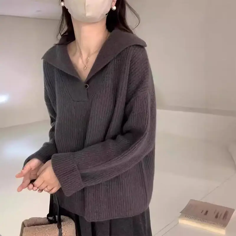여성 가을 겨울 세일러 칼라 패션 스웨터 루즈핏 부드럽고 따뜻한 니트웨어