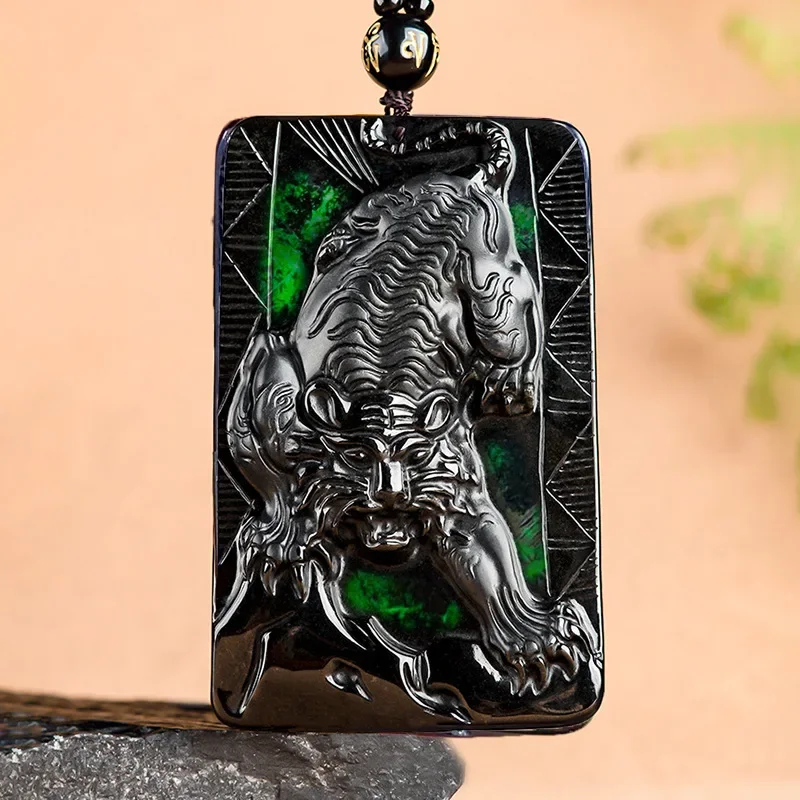 Birmese Jadeite Tijger Hanger Ontwerper Amulet Talismannen Man Natuursteen Ketting Sieraden Geschenken Voor Vrouwen Edelsteen Zwart Jade