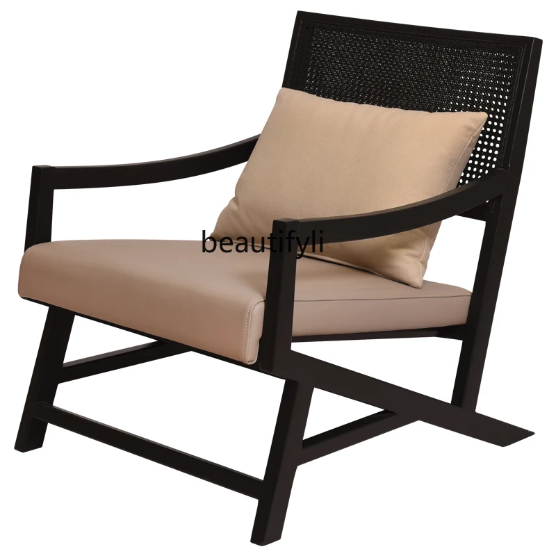 

yj Nordic Solid Wood Sofa Chair Balcony Single Modern Minimalist Leisure Recliner Designer Rattan Chair