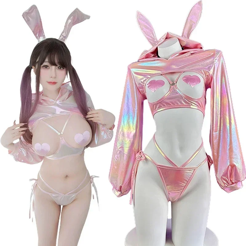 

Anime Cyberpunk Rabbit Girl Cosplay Costume Suits Adult Women Hot Sexy Pink Laser Underwear Uniform Halloween Party Accessory