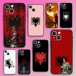Funda de teléfono con bandera de Skenderbeu albanesa para iPhone 16,15,14,13,12,11,Plus,Pro Max, XS,X,XR,SE,Mini,8,7 funda negra de silicona suave