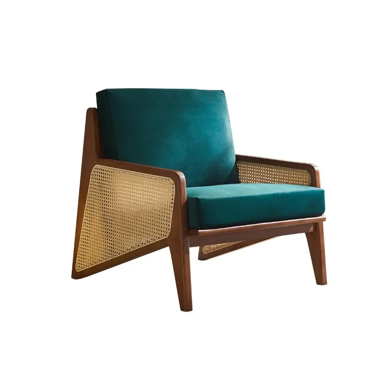 

Rattan chair Japanese ash wood solid wood log wabi-sabi wind rope braided balcony sofa chair Nordic single leisure chair