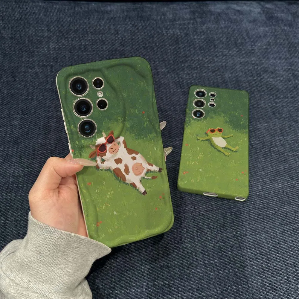 

Cow Sunglasses Grass For Samsung Galaxy S21 S23 S24 S25 S26 FE Lite Plus Ultra 5G Wave Oil Film Phone Case