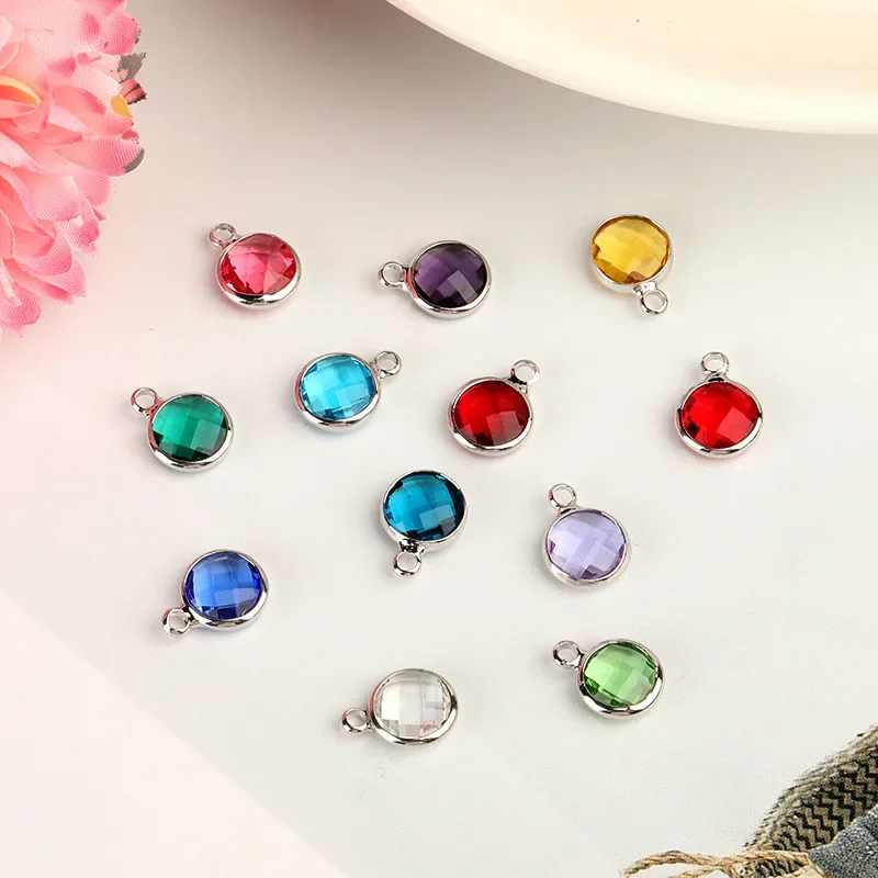 Fashion 12 Colors Birthstones Round Grass Crystal Beads Fit for Custom Engrave Bracelet Bangle Gift for Mother DIY Accessories