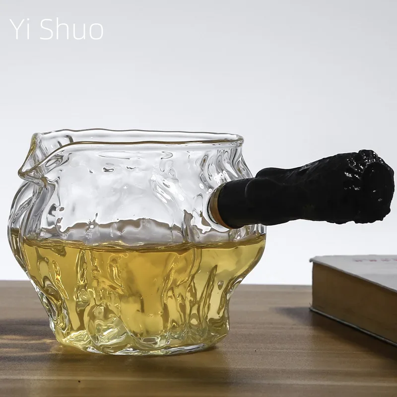 Japanese Tree Stump Pitcher Glass Tea Serving Pot Thickened Fair Mug Heat Resistant Wooden Handle Tea Pitcher Tea Infuser