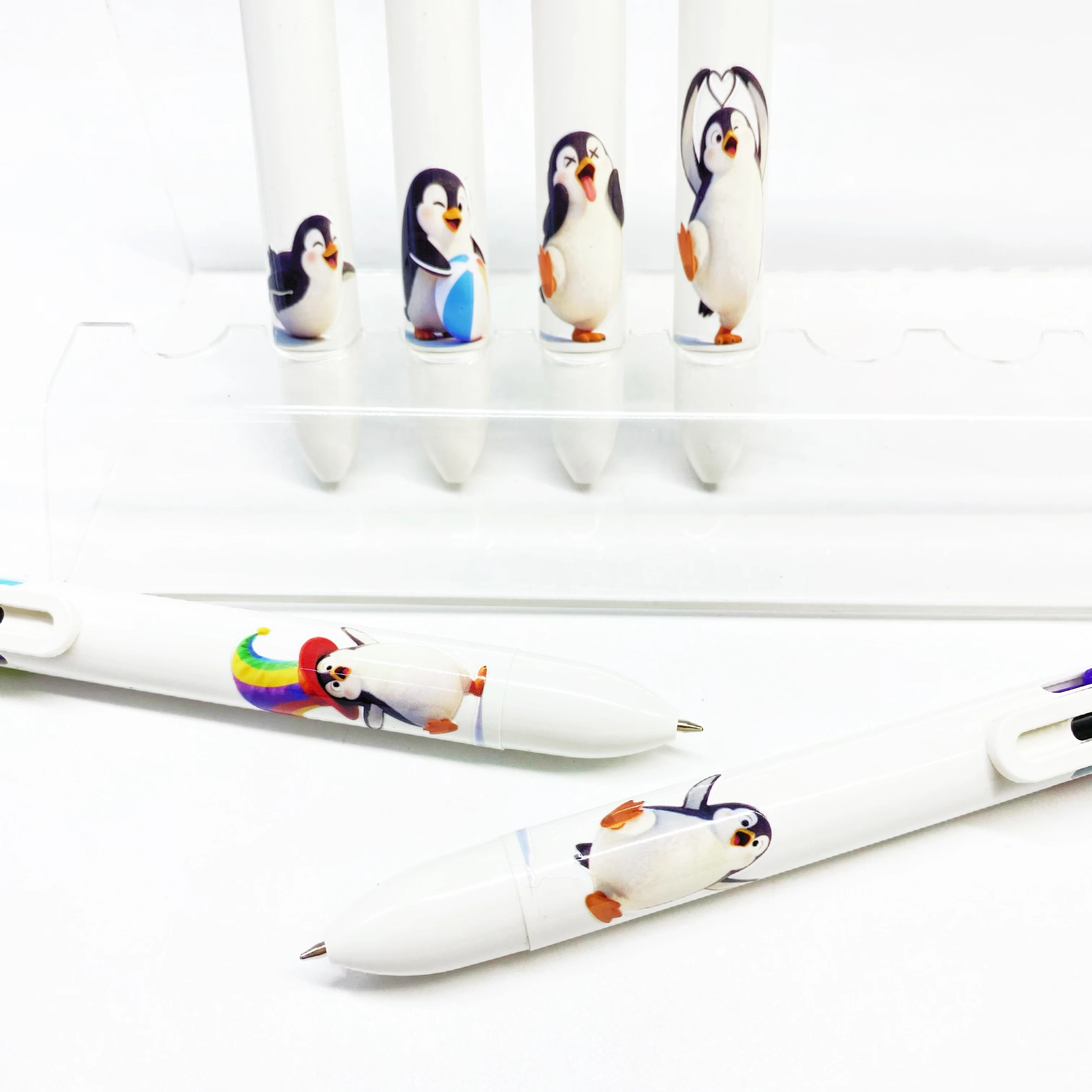 Trendy Penguin 6PCS/8PCS White Set Multicolor Ballpoint Pens Creative Student Writing Pens Office Supplies Practical Goodies