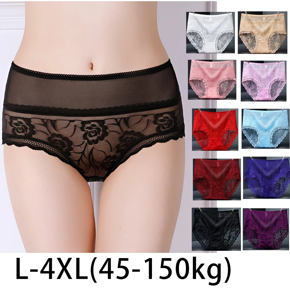 

1pcs Sexy Lace Panties Women's Underpants Solid Color Large Size High waist Briefs Breathable Lift buttocks Female Underwear