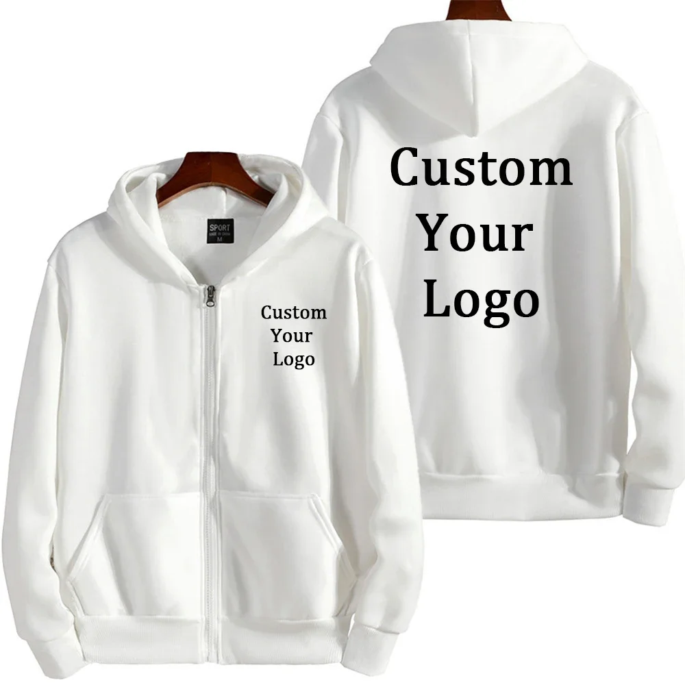 Custom Your Logo Zip Up Hoodies Pants 2Pcs/Sets Casual Sweatshirt Sweatpants Male Personalized Tops Trousers Zipper Sportswear