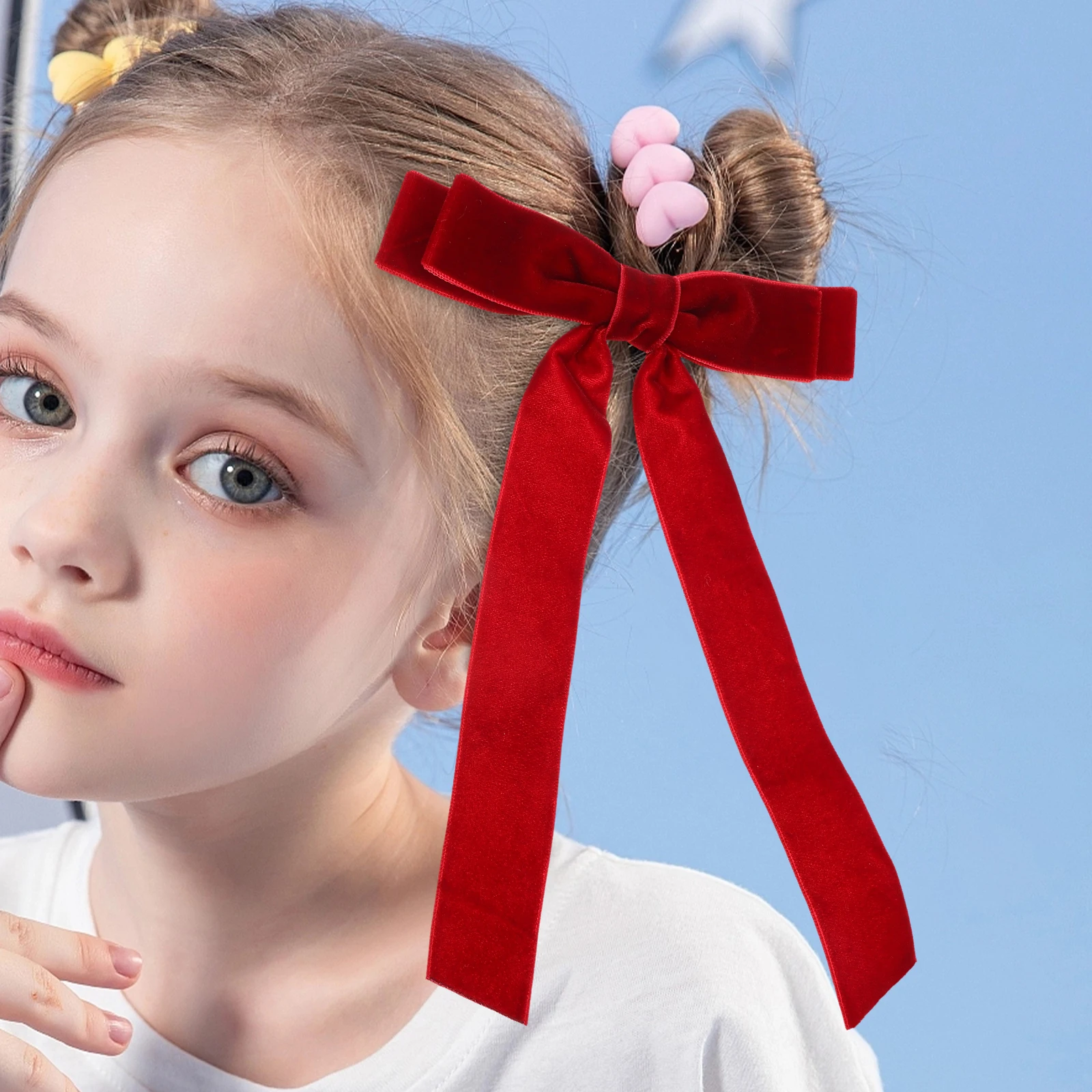 

2Pcs Flocked Side Duckbill Ribbon Hair Accessories Accessories Women Girls Tassel Hair Ribbons Bows French Barrettes