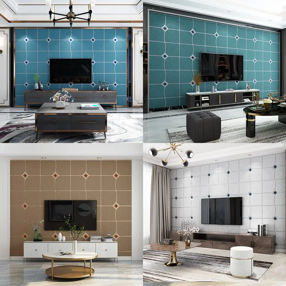 

2020 New Faux Suede 3D Rhinestone TV Background Wall Wallpaper Living Room Bedroom Soft Pack Grid Wallpaper