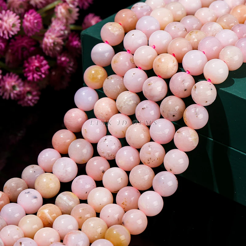 Natural Stone White and Pink Opal Bead Round Loose Spacer 4 6 8 10mm For Jewelry Making Diy Necklace Bracelet Accessory 15\