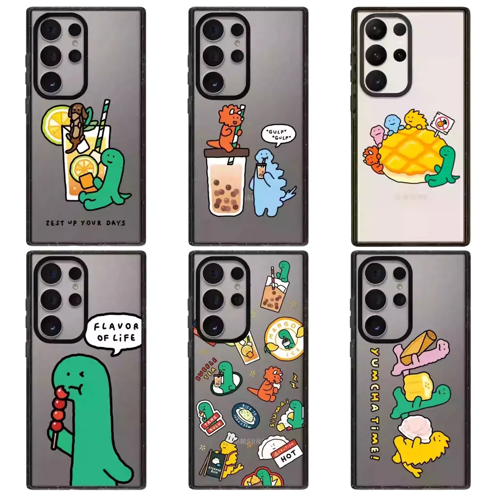 

Lemon Tea Acrylic Black Border Case for Samsung Galaxy S23 S24 S25 Ultra Plus S25+ Cover Protective Shell with Magsafe