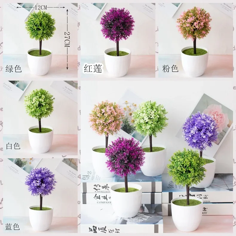 12x27cm Artificial Flower Grass Ball Pots Bonsai Home Office Ornament Fake Plants Bonsai Chrismtas Halloween Party Festive Decor