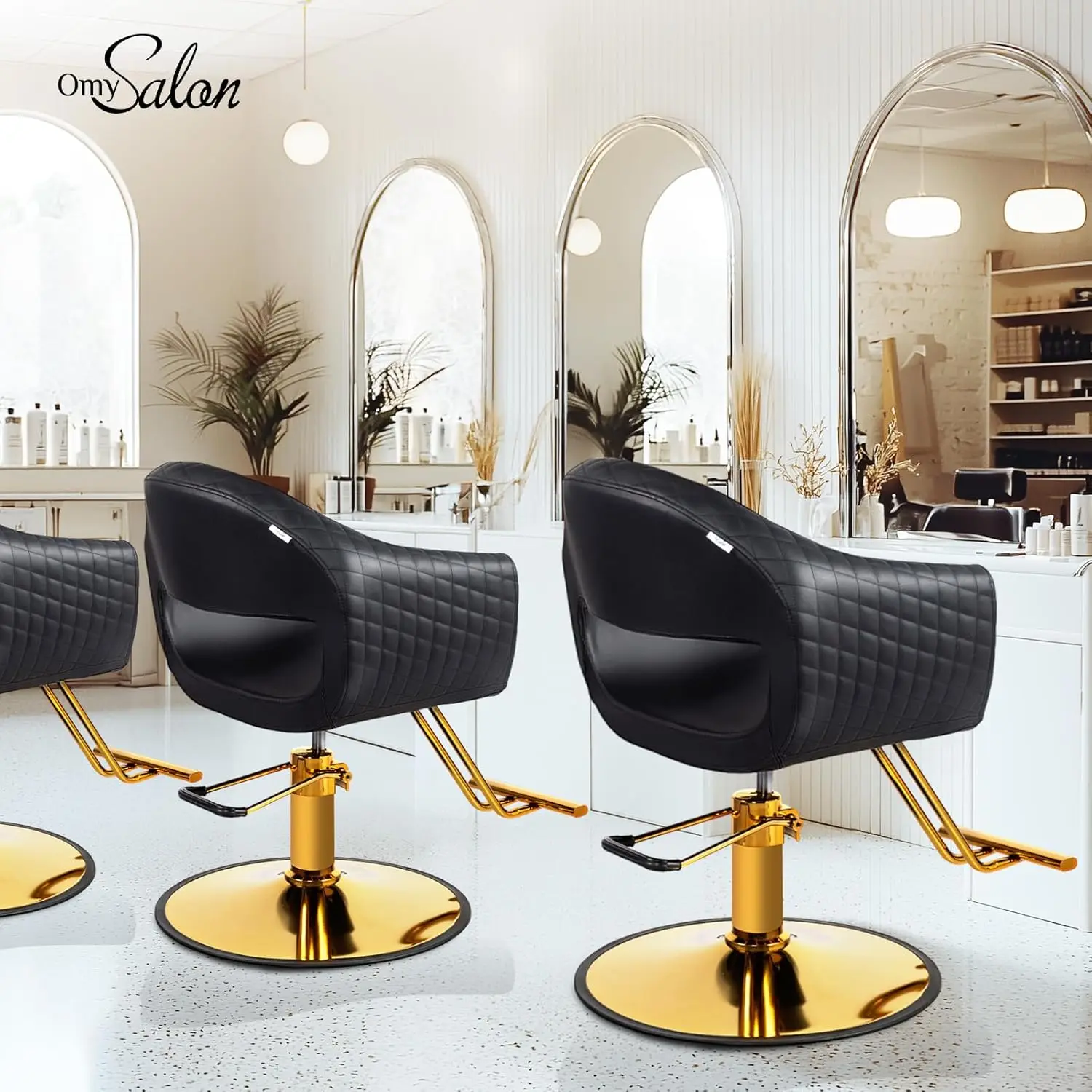 Omysalon Barber Chairs For Barbershop Black & Gold Styling Chair, Salon Chair For Hair Stylist, Heavy Duty Hydraulic Pump,