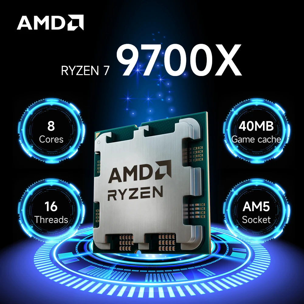 

AMD Ryzen 7 9700X 5.5GHz New L3=32M 8-Core 16-Thread Game Cache DDR5 Socket AM5 R7 9700X Desktop Gaming CPU Processor No Fan