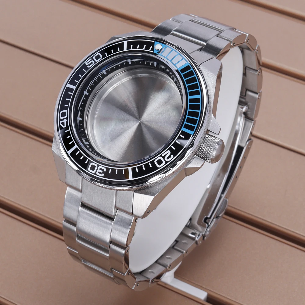 

43.8mm Hot Sale Diver Watch Cases 316L Stainless Steel Strap Ceramic Bezel For Mod Samurai NH35 NH34 NH36 NH38 Movts 28.5mm Dial