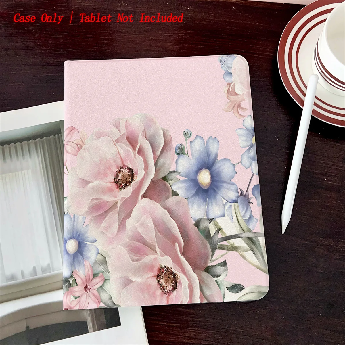 

Simple Fresh Style iPad Book Cover with Pen Slot & Vibrant Flower Print for Multiple Apple Models, Durable