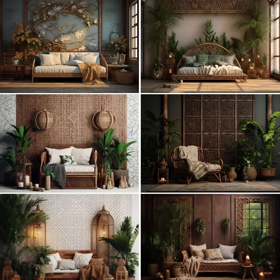 

Spring Photography Backdrop Plant Bedroom Vintage Rattan Rustic Oriental Pregnant Baby Shower Birthday Background Photo Studio