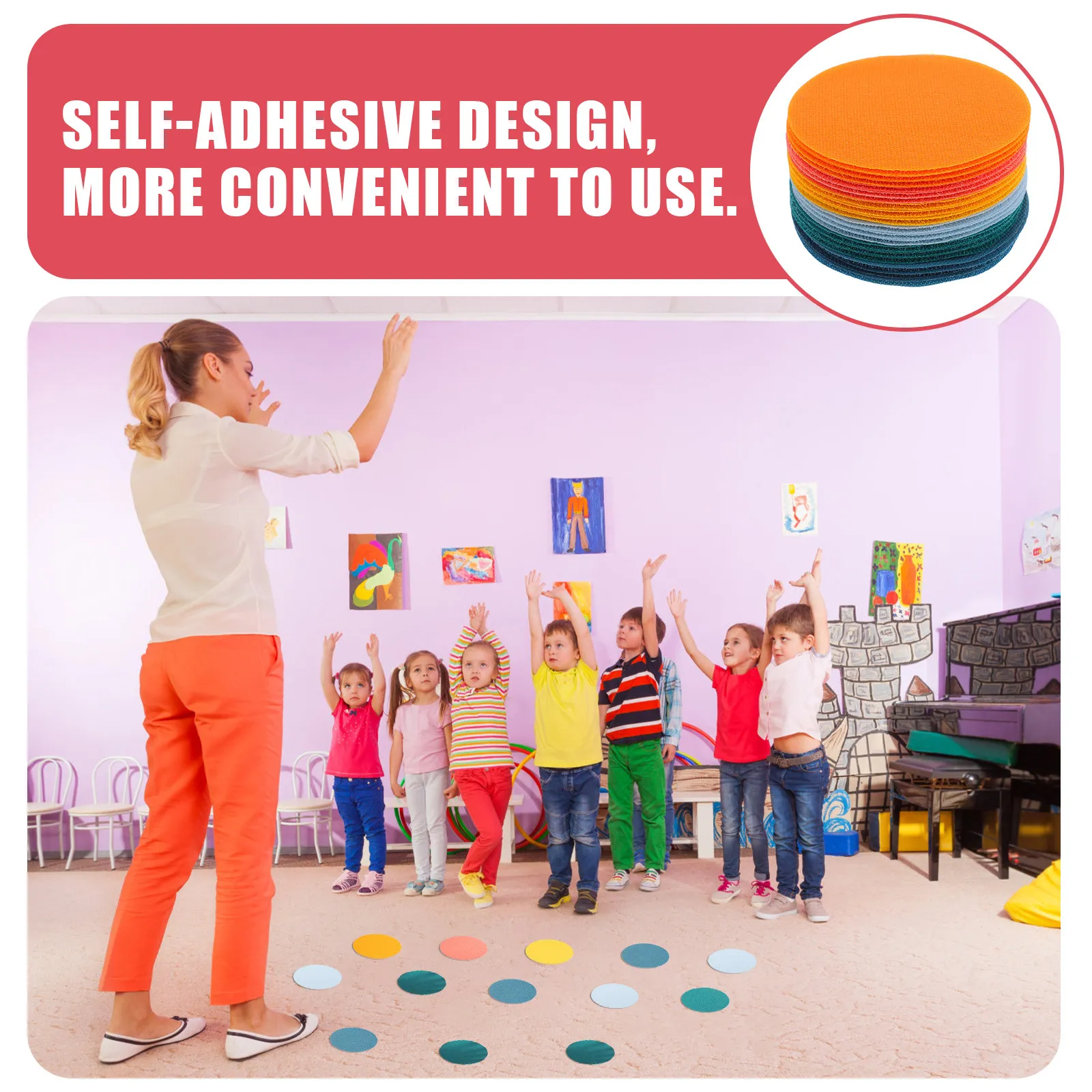 

36Pcs Round Carpet Spots for Classroom Floor Non Slip Vinyl Dot Markers Hook Loop Backing Colorful Stickers Preschool