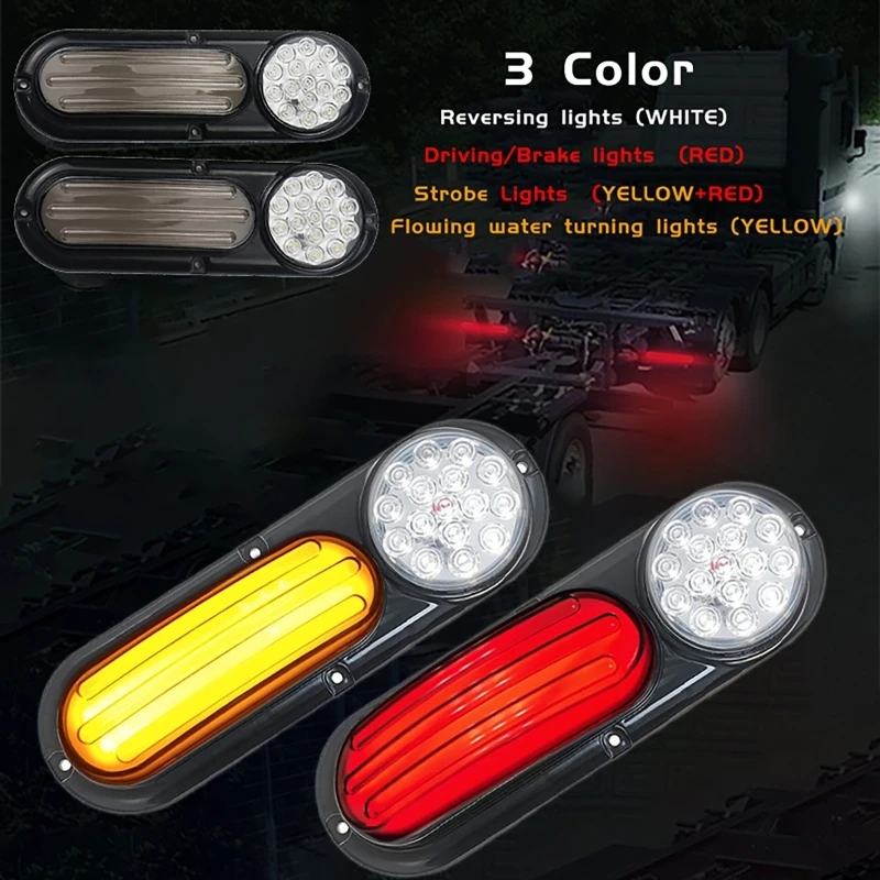 Universal LED Tail Lights para caminhão Trailer, Correndo Lâmpadas de Freio, Fluindo Turn Signals, Invertendo Luz, Fumado 90LED, DC 12-30V