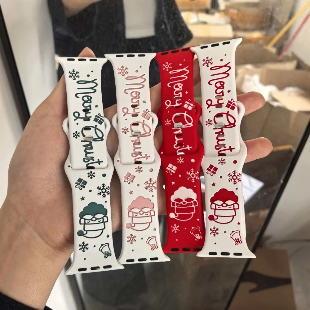 New Christmas Limited Two Tone Silicone Strap For Apple Watch Series 11 10 9 8 7 6 5 SE Ultra Fits 49-38mm Pattern Buckle Unisex