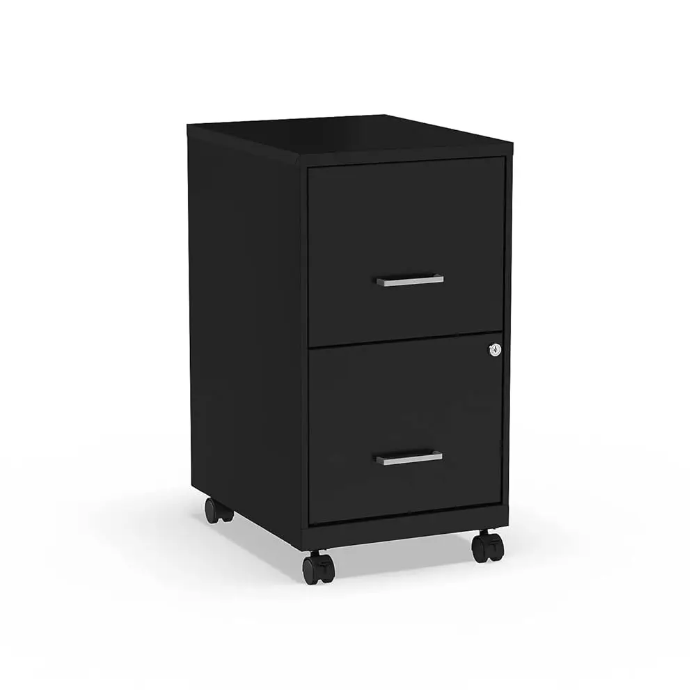 

2-Drawer Vertical File Cabinet, Letter Size Documents, Lockable & Mobile, 18"" D X 14"" W X 26.3"" H, Black