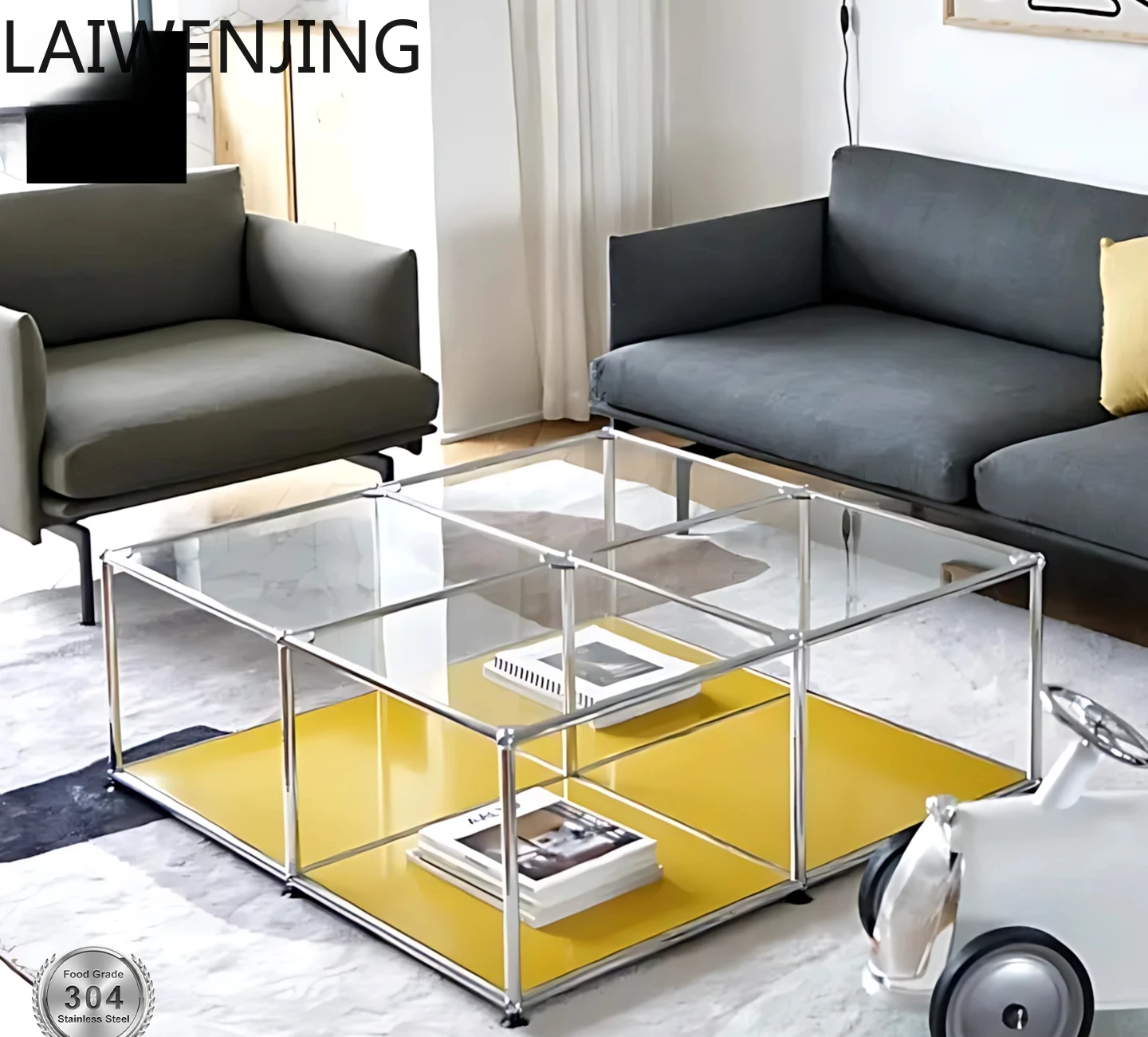 

HLZ Маленький журнальный столик Мобильный модуль Прозрачное стекло Комбинация Креативный многофункциональный боковой шкаф в итальянском стиле