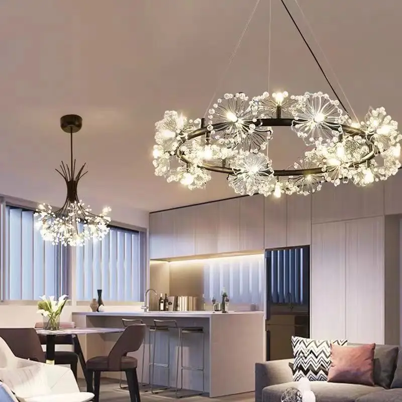 

Modern minimalist dandelion crystal bedroom chandelier Nordic industrial lighting led living room study dining room lighting