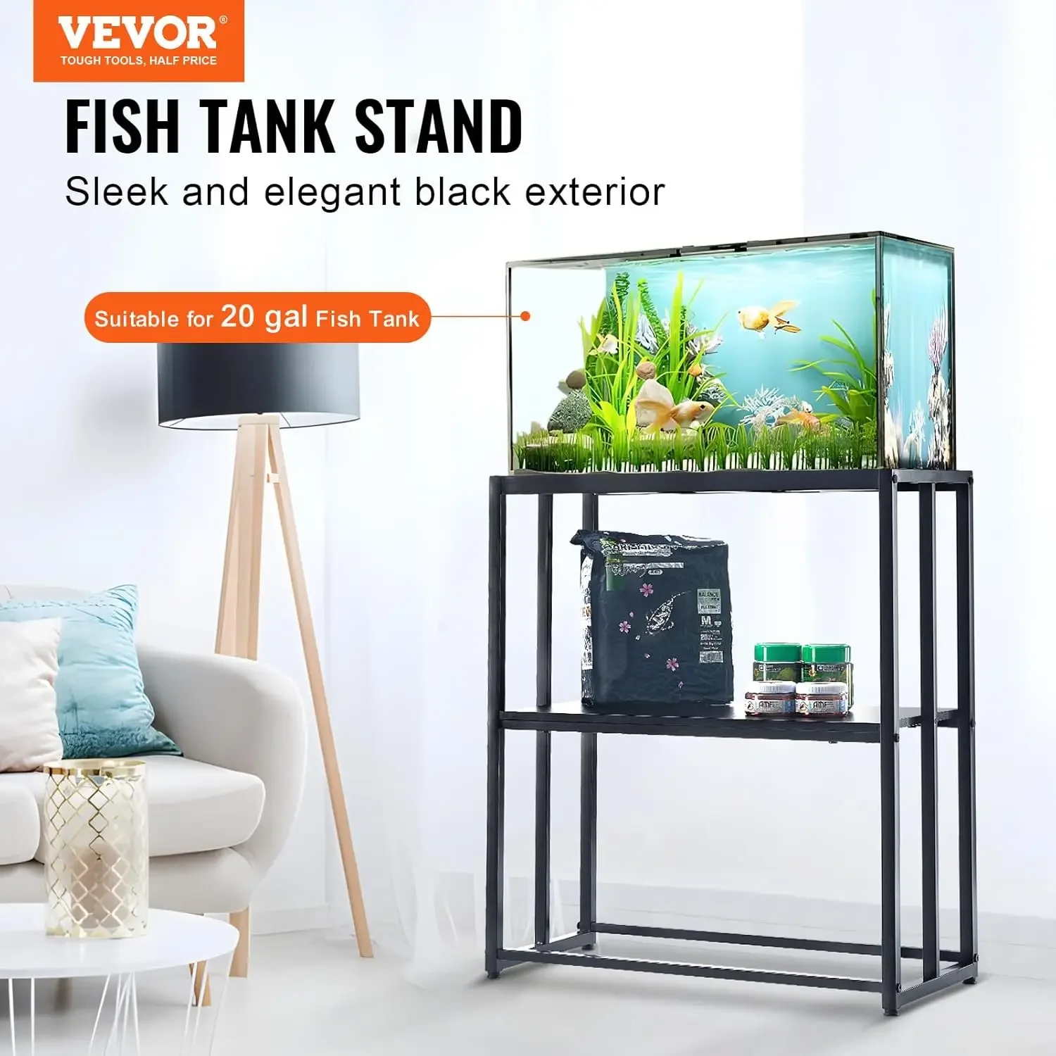 Aquarium Stand, 20 Gallon Fish Tank Stand, 24.8 x 13 x 30 in Steel Turtle Tank Stand, 167.6 lbs Load Capacity, Reptile Tank Stan