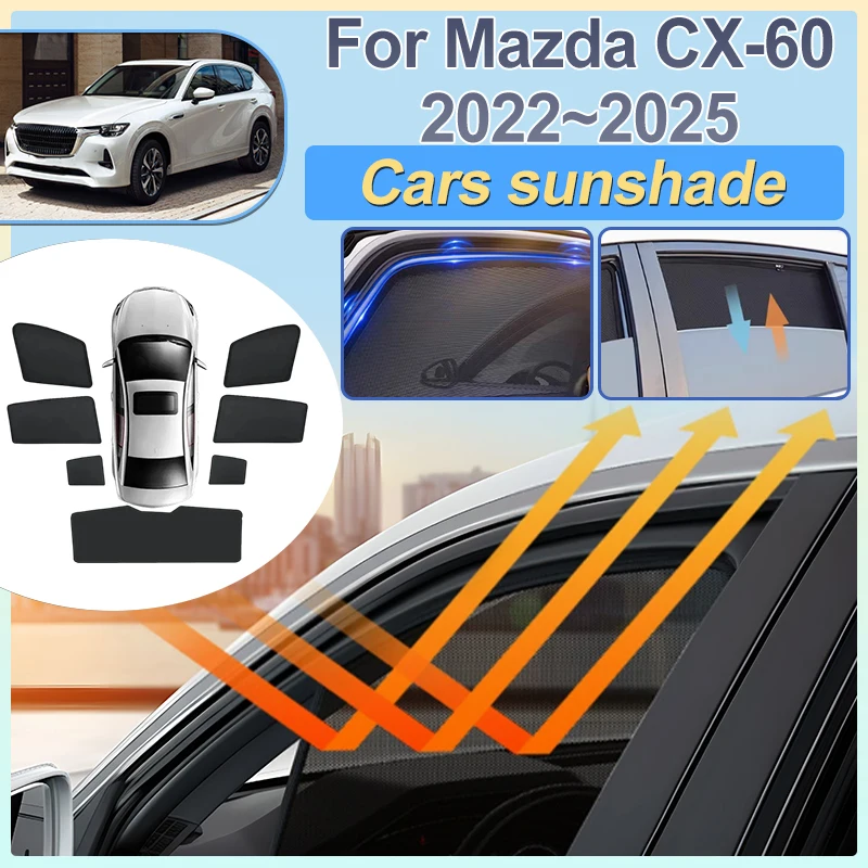

For Mazda CX60 2022 2023 2024 2025 CX-60 CX 60 KH Car Mesh Sunshade Magnetic Curtain Sun Shield Cover Protection Auto Accesorios