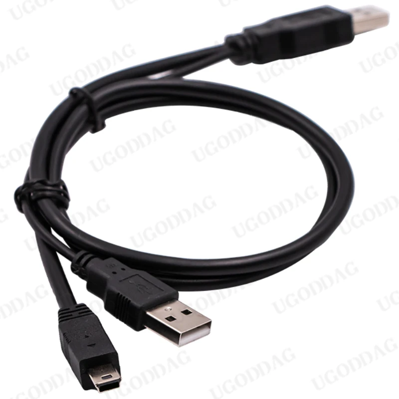 2 in 1 USB 2.0 Double A Type 2A Male to Mini 5 Pin Male Y Cable For 2.5" Mobile Hard Disk Drive HDD Date Cable Portable